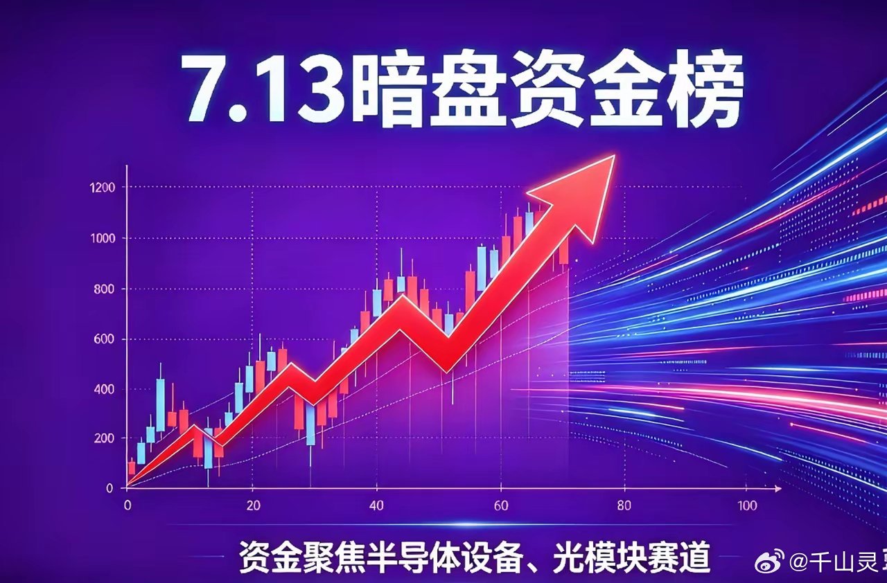 🔥7.13暗盘资金榜｜资金聚焦半导体设备、光模块赛道暗盘净流入前十名单：1.瑞