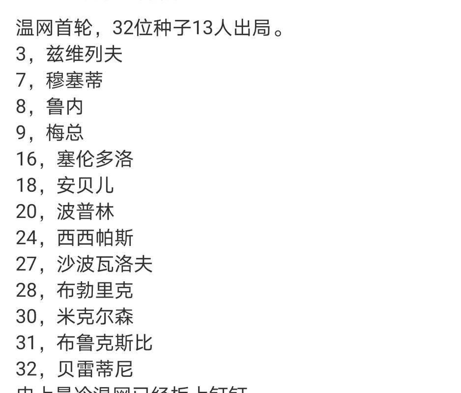 2025温网有点冷！男单已有13位种子出局，女单有10位种子出局。男单：见图1