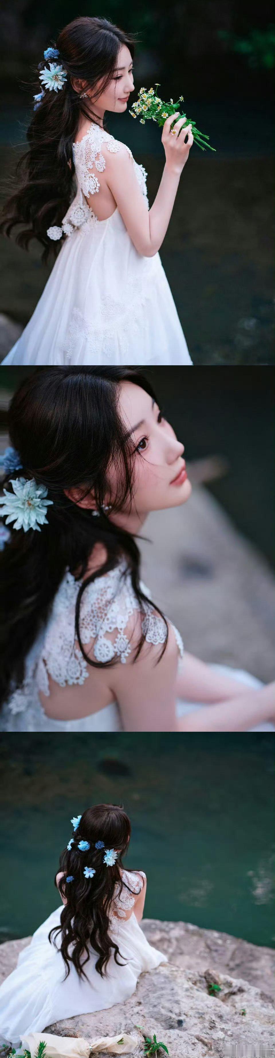 毛晓彤白色裙子的造型好像小精灵一样，太可爱了！​​​