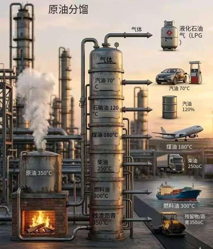 🌍能源的科学：分馏是怎么回事？你有没有好奇过，黑乎乎的原油是怎么变成我