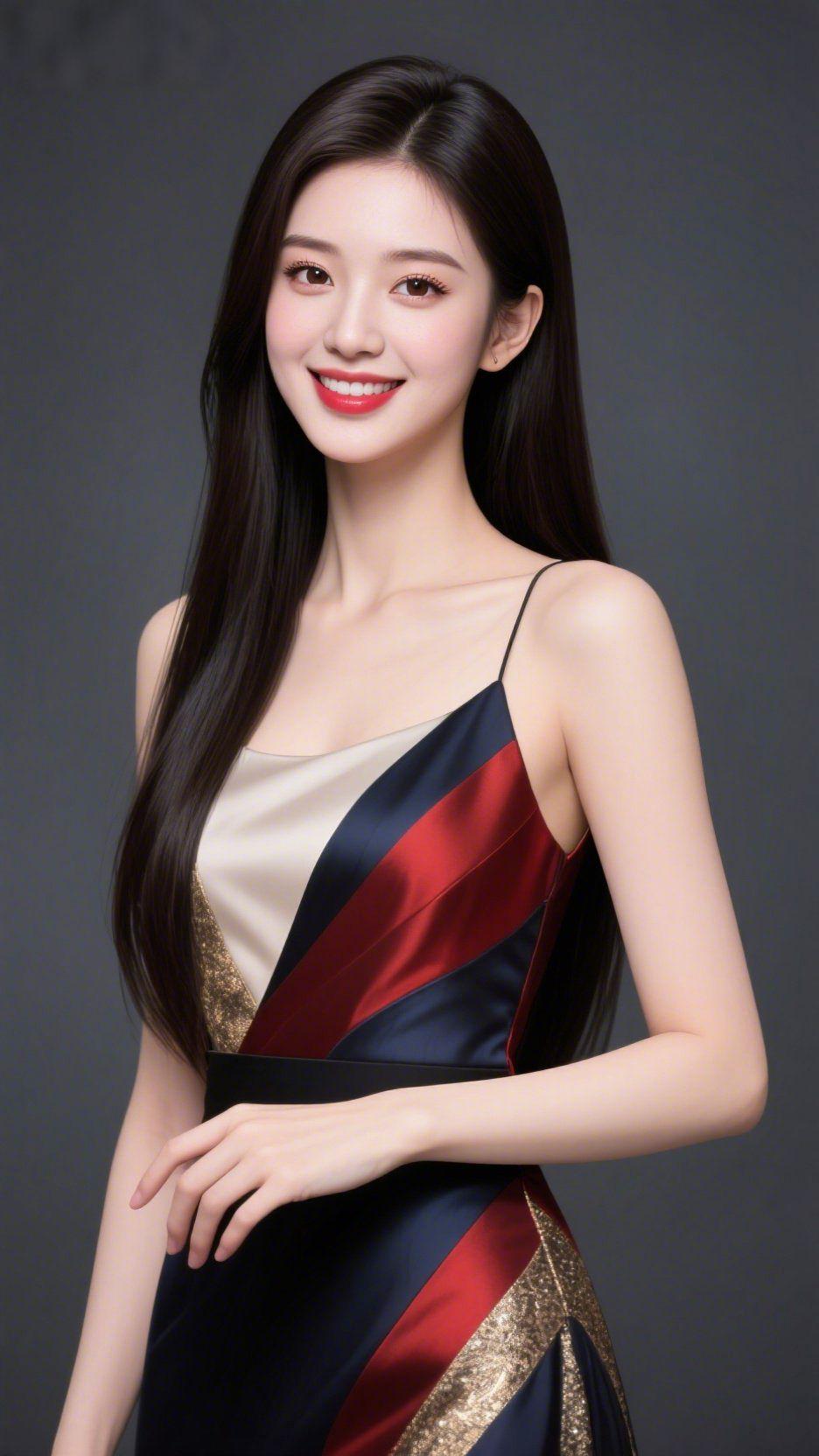 《裙间光影里的舒展》深调背景如温软的幕布，衬得裙装的色彩愈发舒展——米白缎