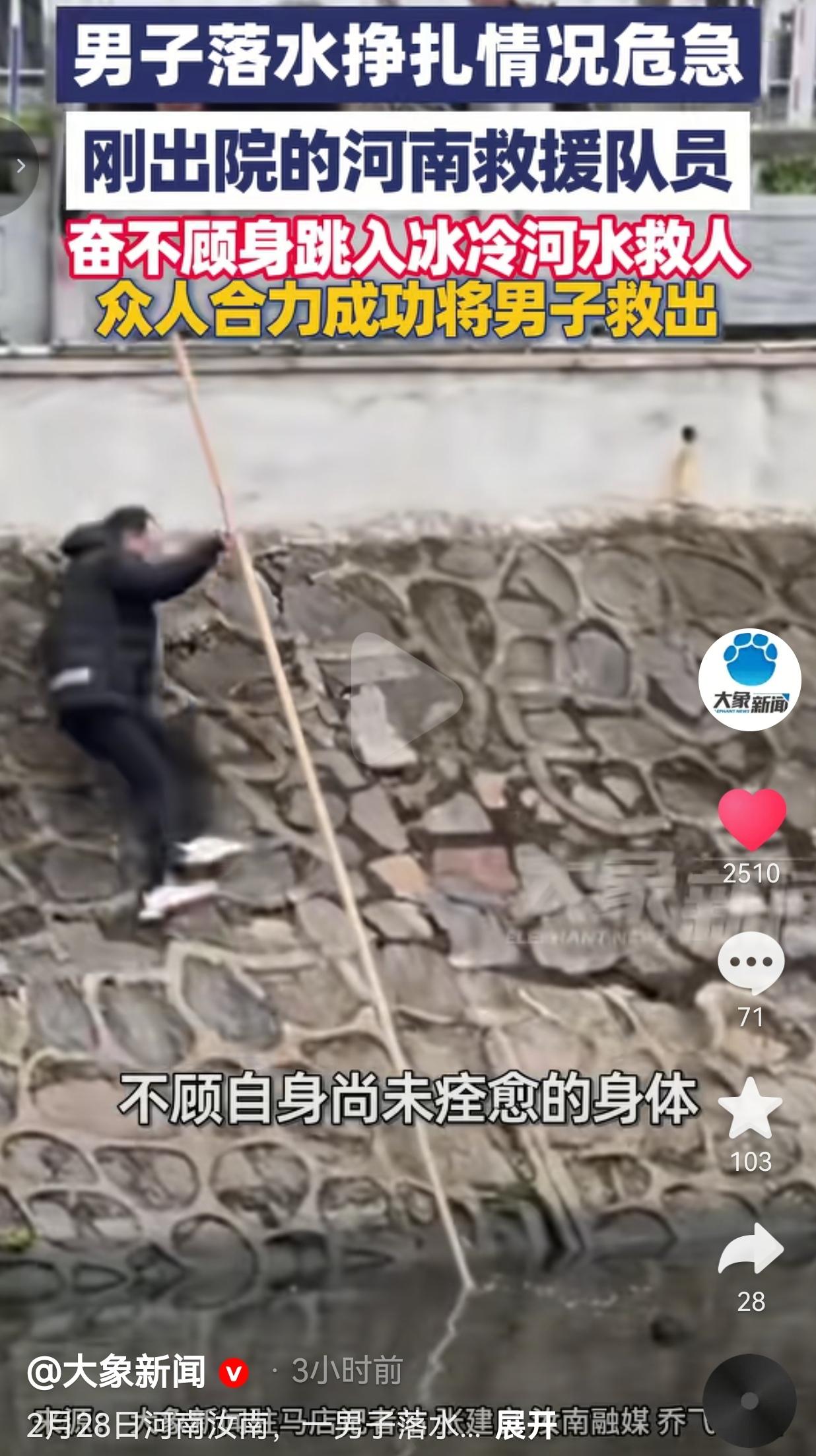 这才是我们应该追的星！2月28日上午10点，河南汝南县南护城河，河水的温度很低。