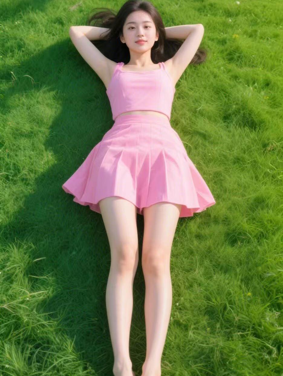 阳光下的粉色少女，享受美好时光