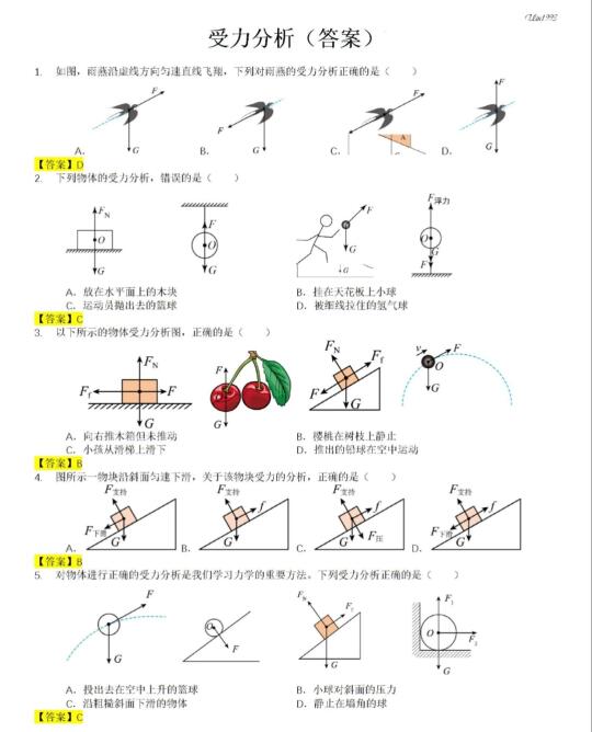 中考物理 长沙物理 湖南物理 受力分析经典题（答案）