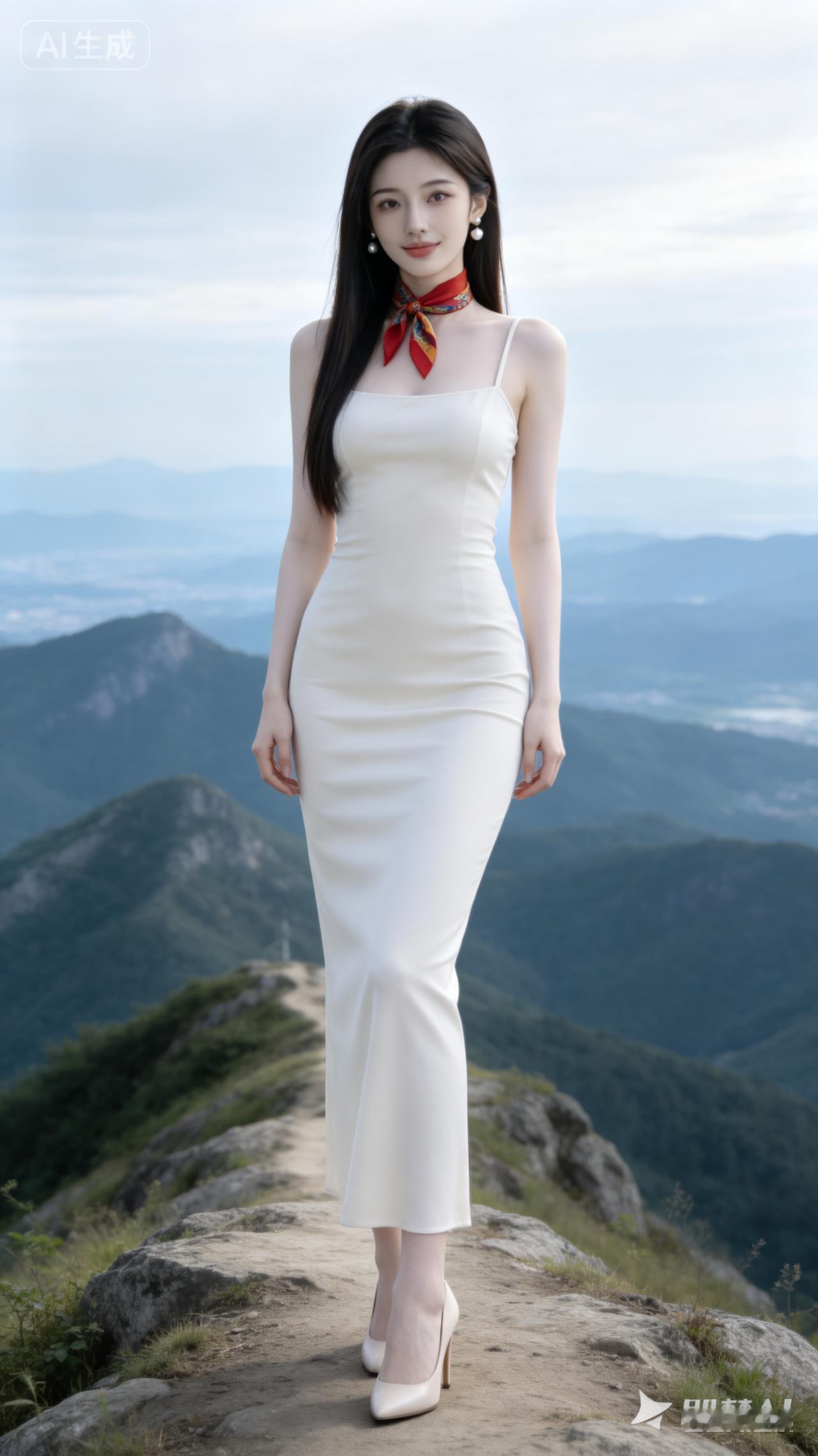 仙气飘飘的白色长裙，山间小径上的优雅女神