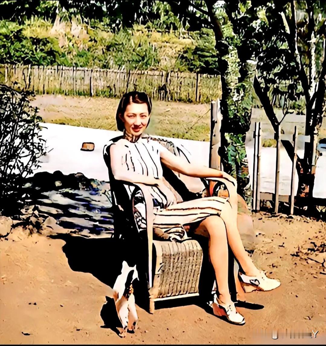 这是赵四小姐幽禁期间的一张老照片，拍摄于1948年的台湾。这可不是演戏，也绝非演