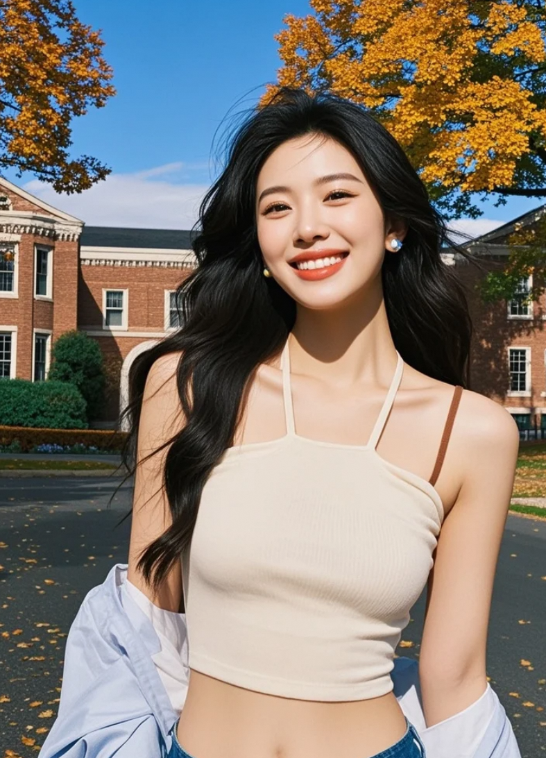 户外学院风美女时尚吸睛，回头率百分百