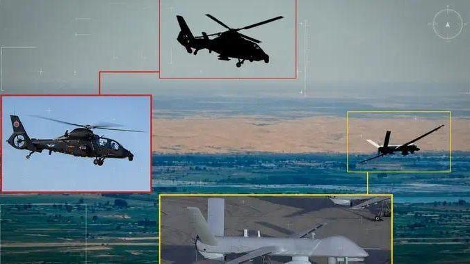 在陆军宣传片里，首次公开了陆航有人机无人机联手作战的画面。这是一架直19武装直升