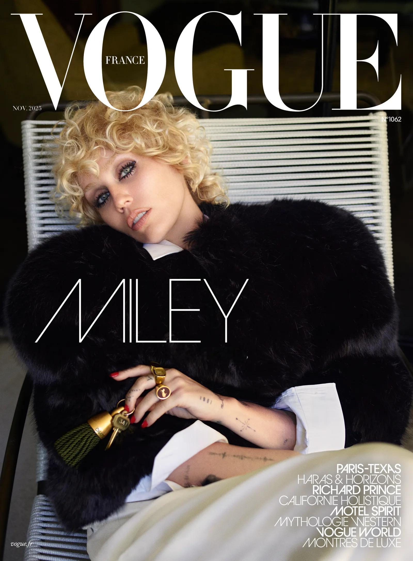 麦莉MileyCyrus身着CELINE登上法版《VOGUE》2025年11月