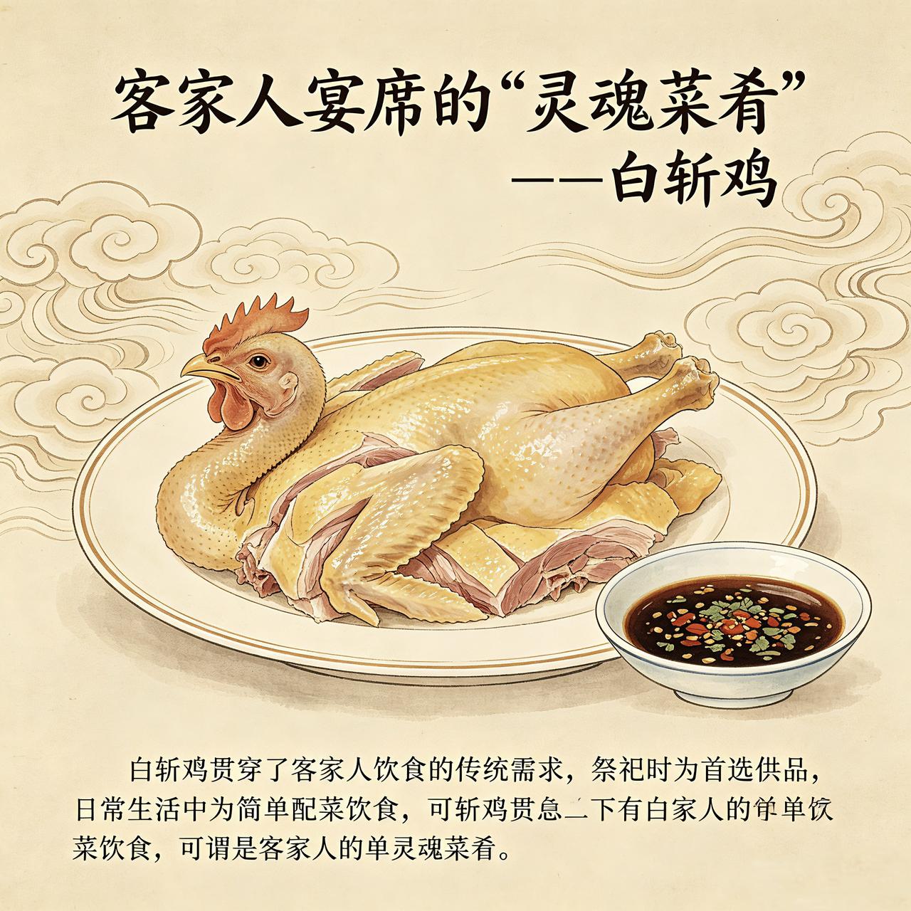 客家人，延续中原古礼旧俗，在祭祖、扫墓、祠堂祭祀时，都会必备三牲（鸡、鱼、猪肉）