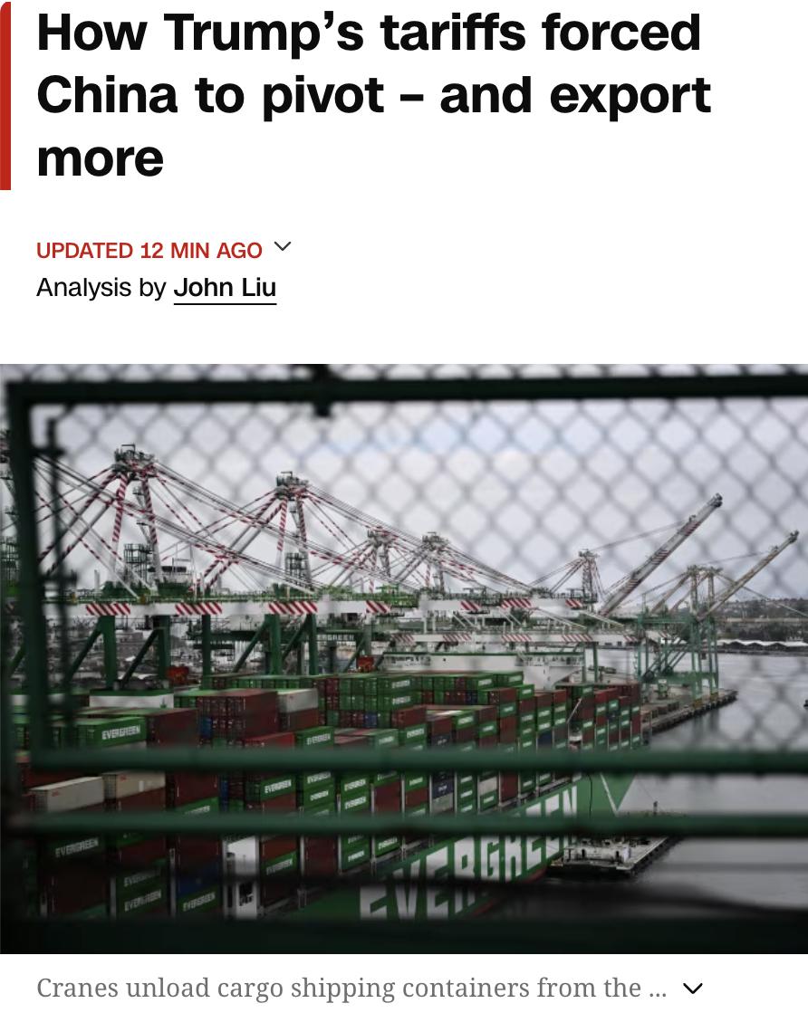 外媒：特朗普的关税政策迫使中国调整贸易策略，结果中国在2025年仅前11个月就创