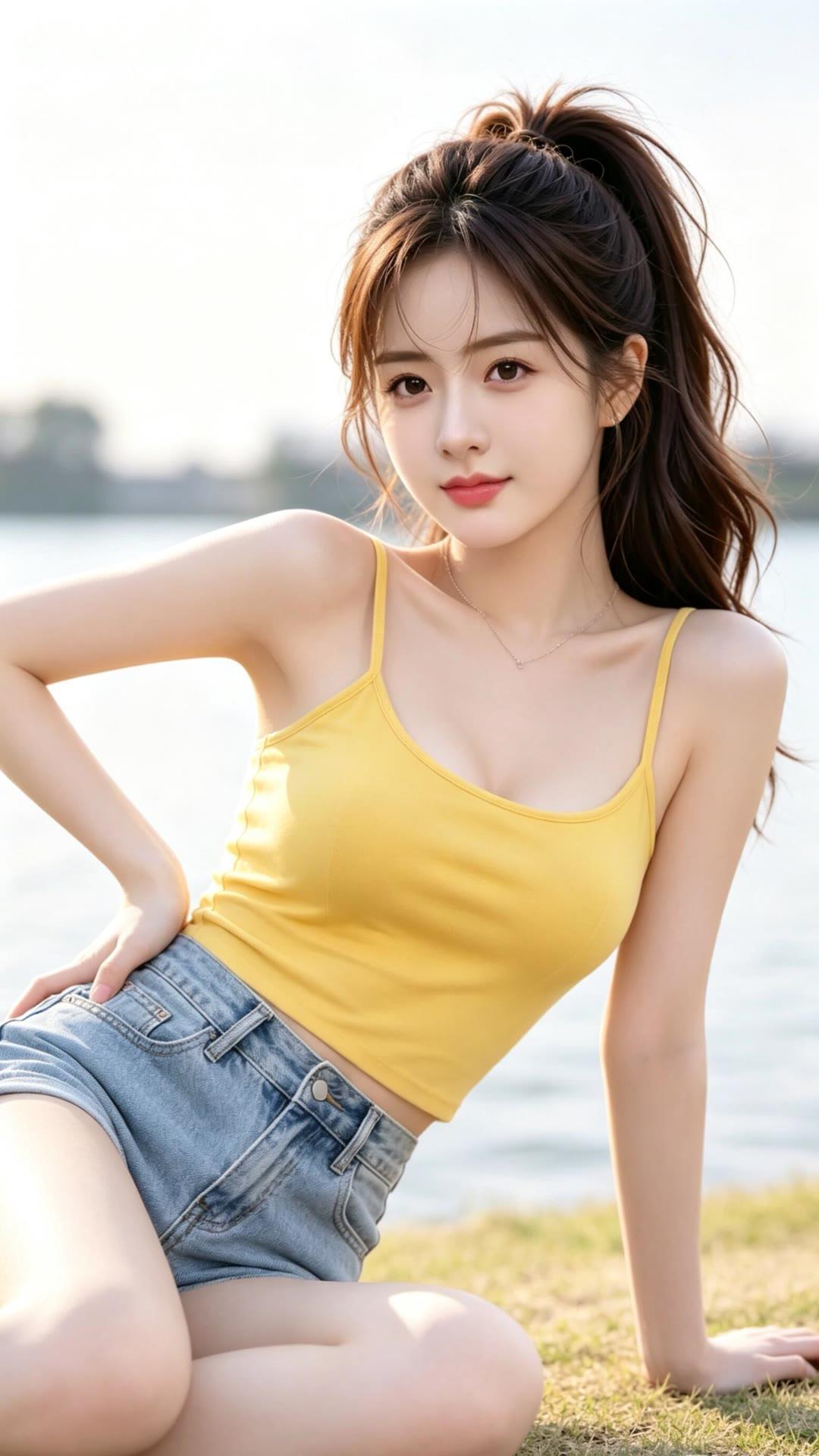 湖畔轻纱舞，芳姿映碧波。