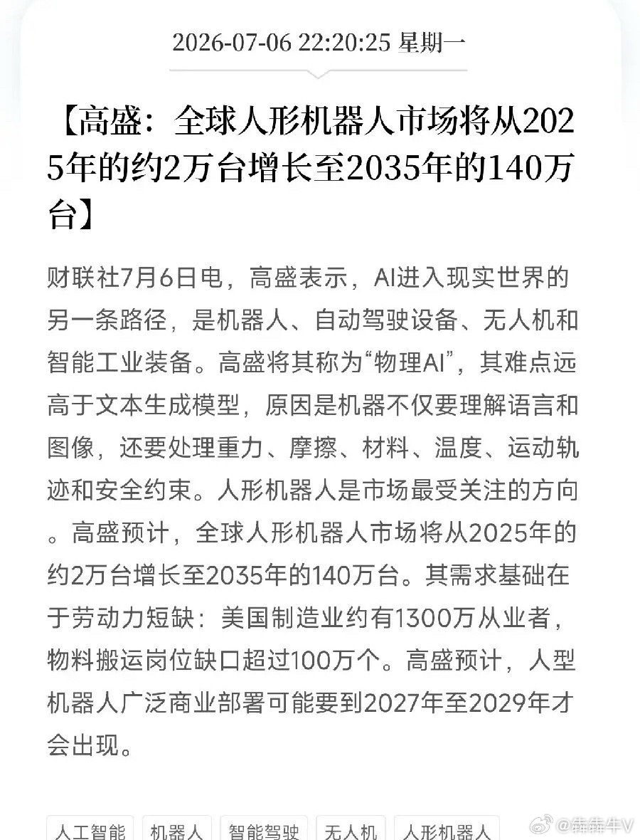 隔夜重磅利好消息来了！利好消息1：高盛重磅报告！未来6年AI资本开支或达7.6万