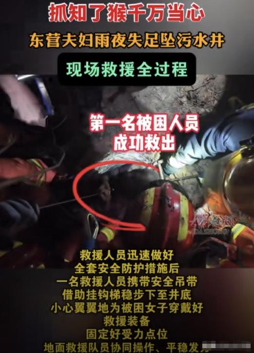 山东东营，一对夫妻趁雨后外出寻找知了猴，两人分头行动。妻子一时没留意绿化带里的污