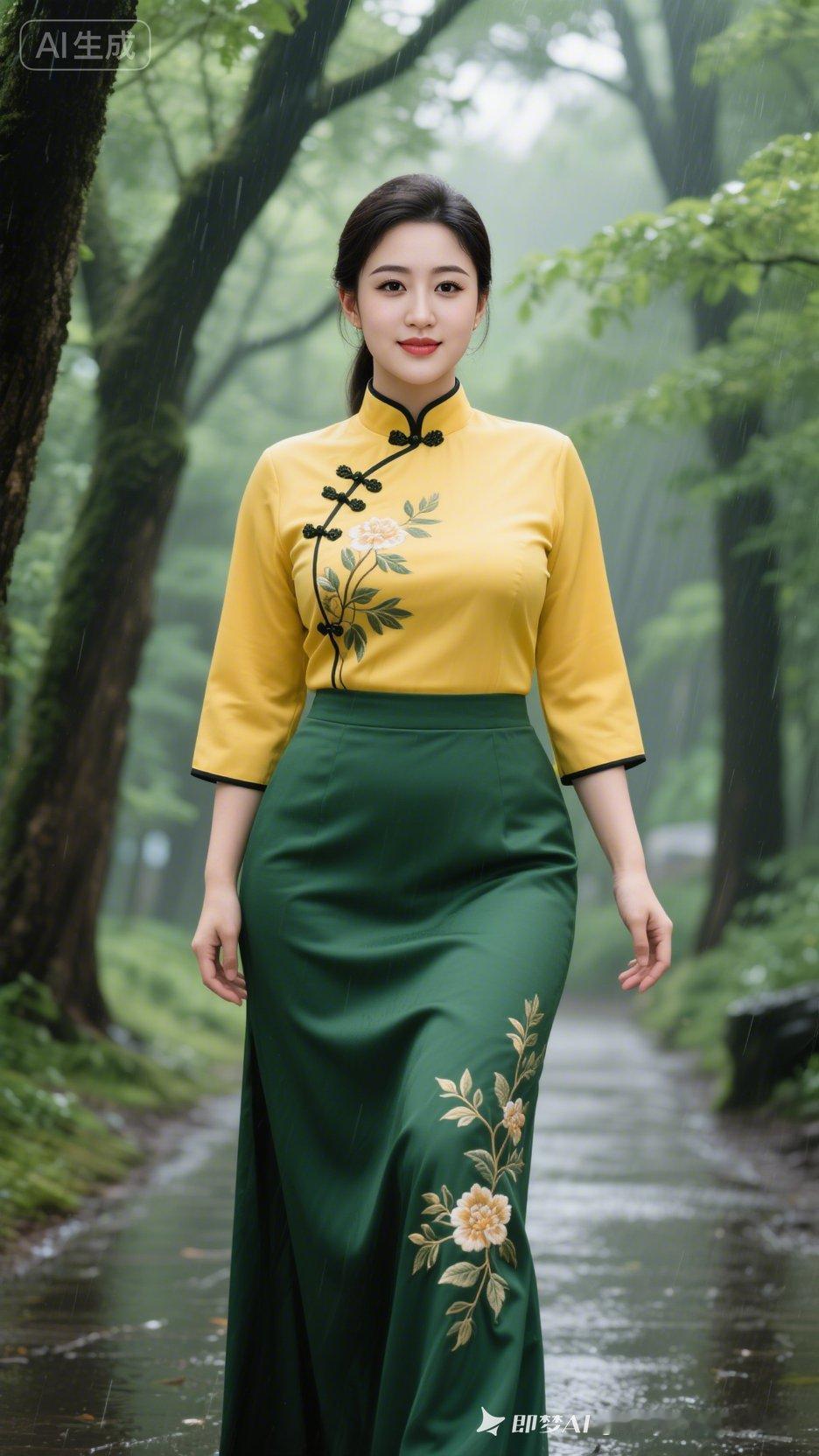 雨中漫步，古风长裙，尽显东方韵味！