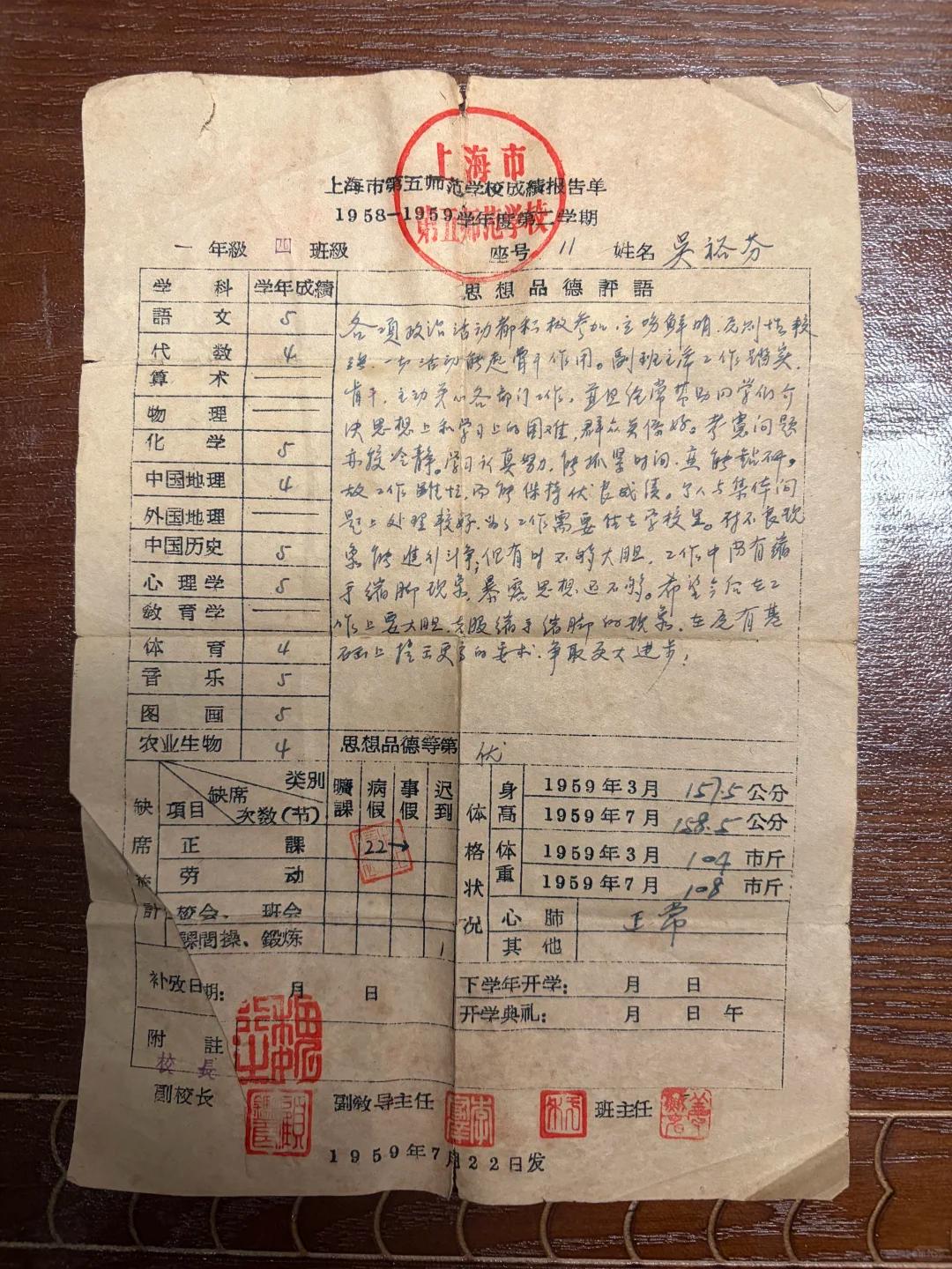 67年前的成绩单这成绩......为什么都是一位数呢？