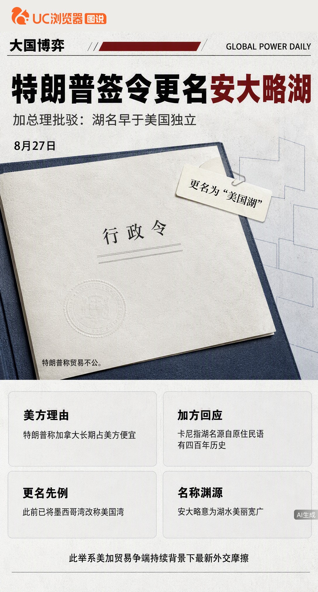 特朗普签令把安大略湖改成“美国湖”，还惦记着改太平洋。加总理卡尼回怼：这名字源自原住民语，比美国建国