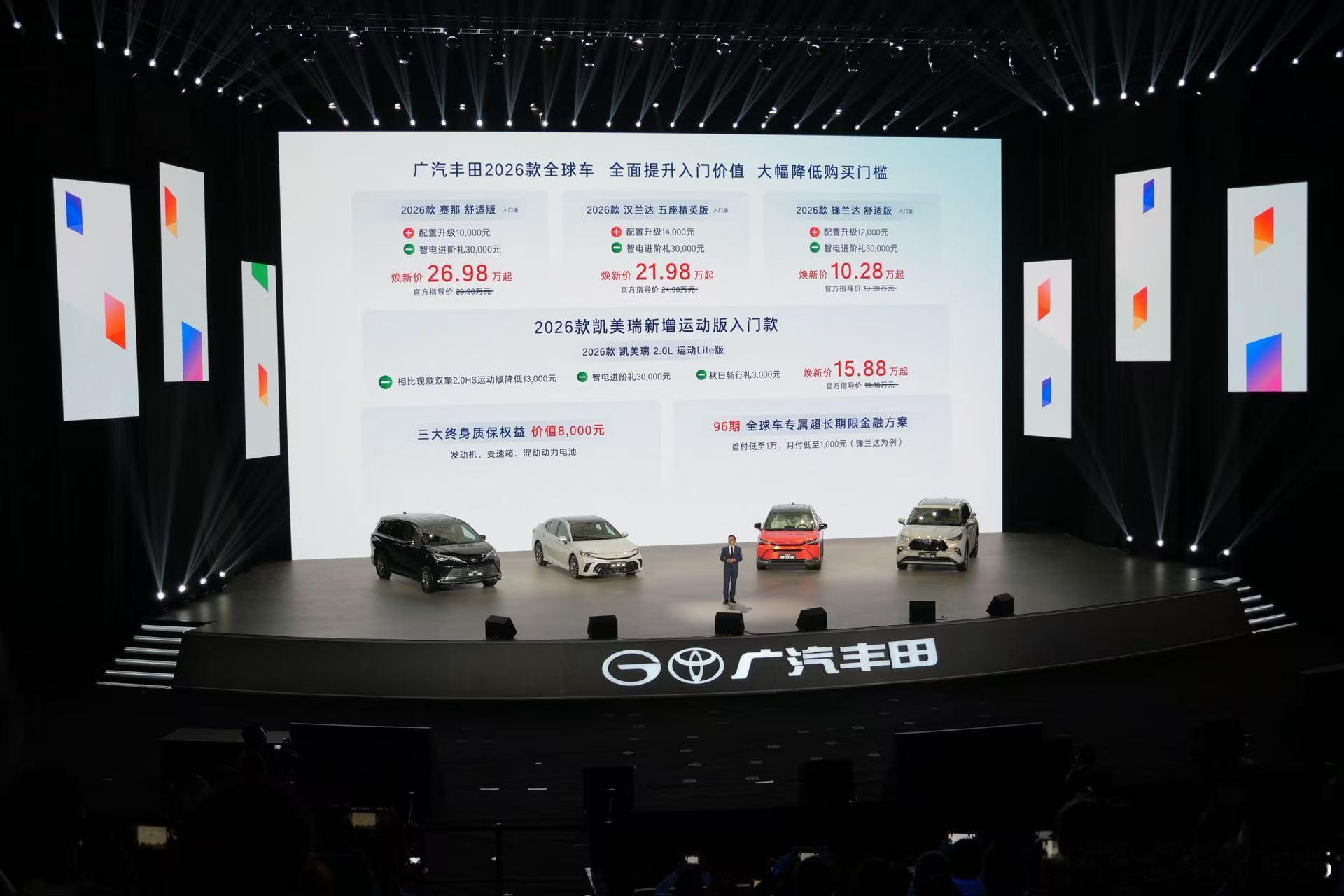 广汽丰田一口气把四台全球车全部做了个2026款“自我OTA”：赛那，26.98w