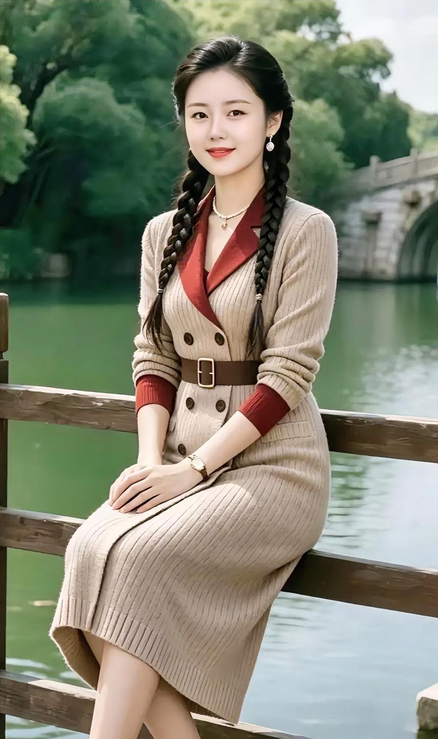 《桥畔的秋温》碧水微澜，石桥隐在绿荫深处你坐在木栏上，如一幅静好的秋图