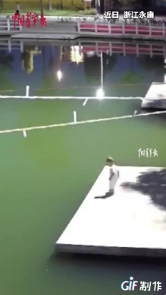 隔着屏幕都揪心！近日浙江永康，2岁幼童独自一人在池塘边玩耍，不慎滑入水中，不断挣