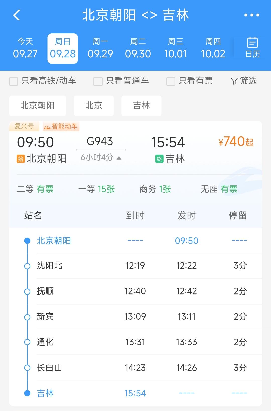 还是要恭喜吉林市，从9月28日开始从吉林站坐高铁到北京朝阳站可以不路过长春。仔细