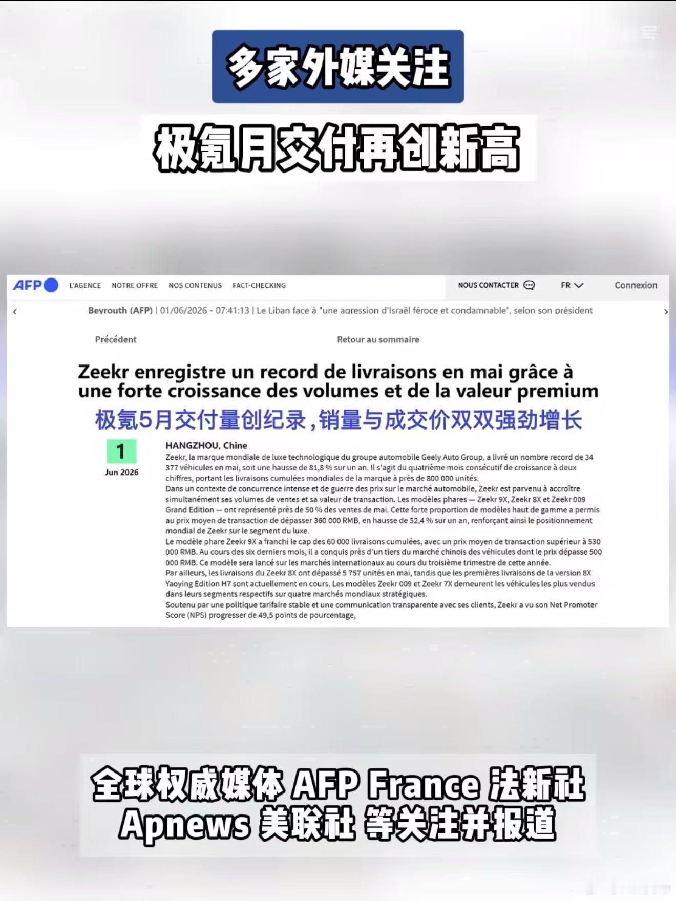 多家外媒关注极氪月交付再创新高交付数据再攀新高！极氪硬核表现收获外媒目光中国
