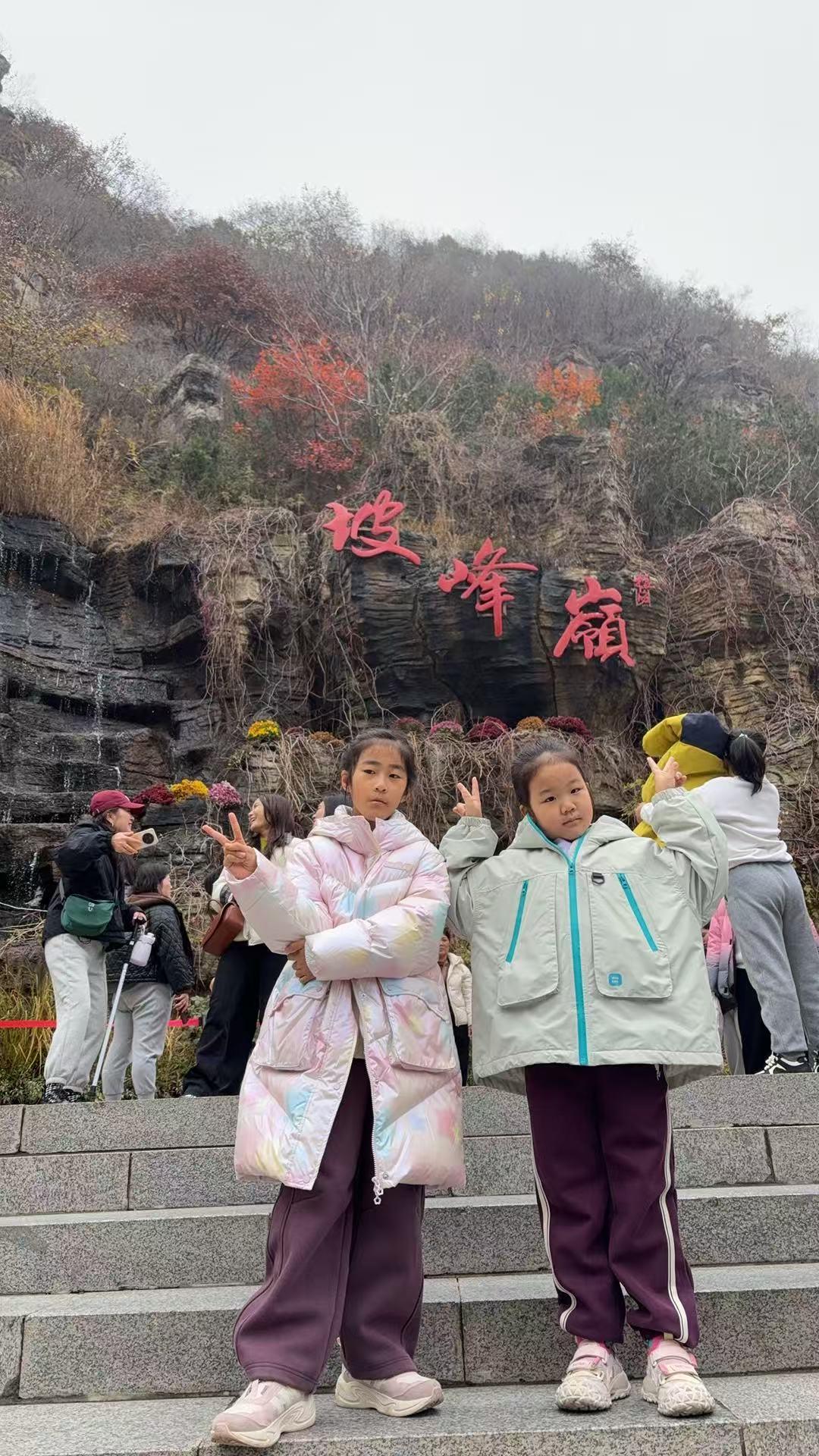 周日带着两孙宝来但房山周口店的波峰岭，山区的草都枯成褐色了，枯黄色的树叶在冷风中