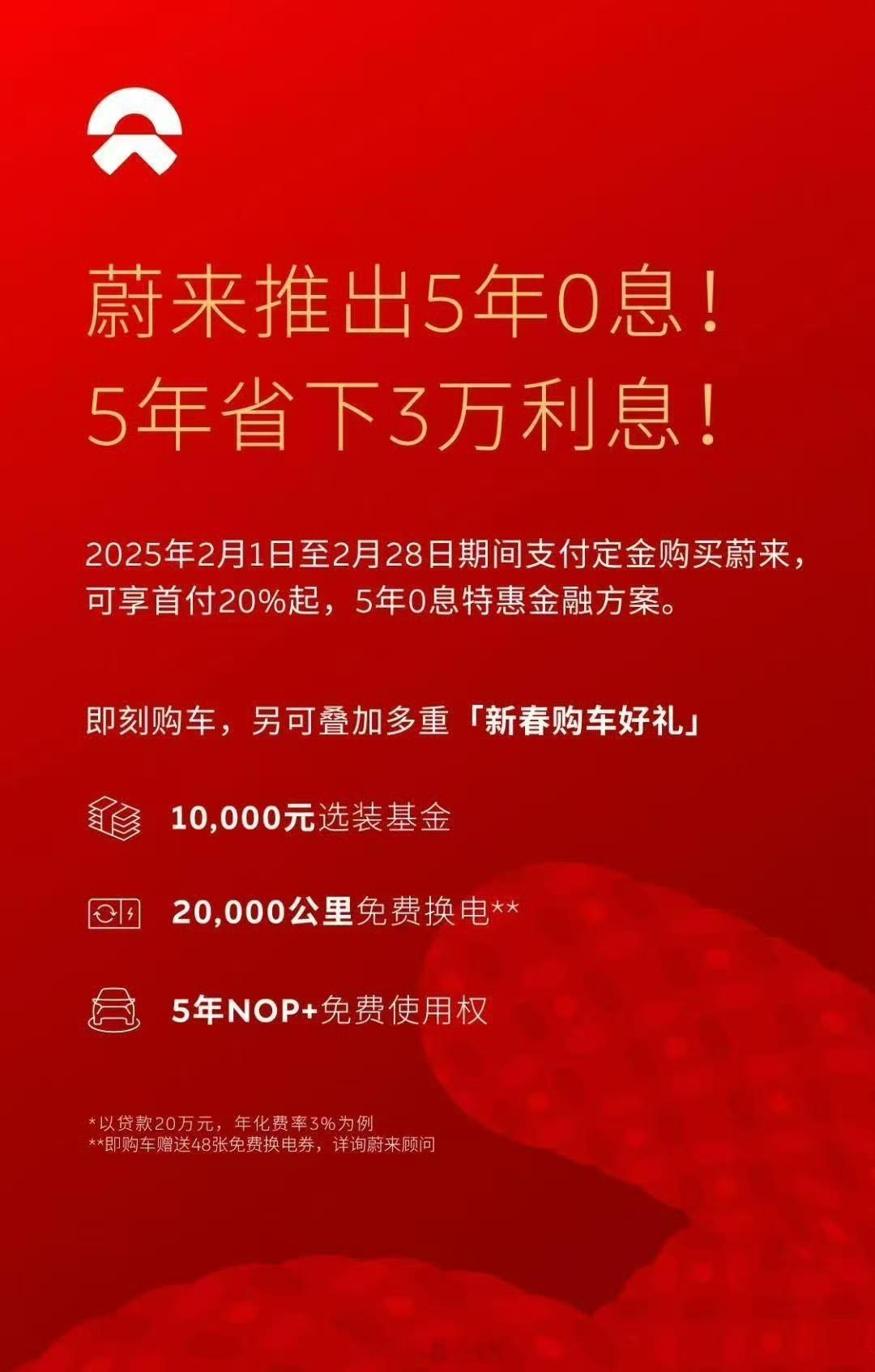 蔚来搞了个五年免息，挺猛。蔚来算是打响开年第一抢了，冲量。因为类似特斯拉5年免息