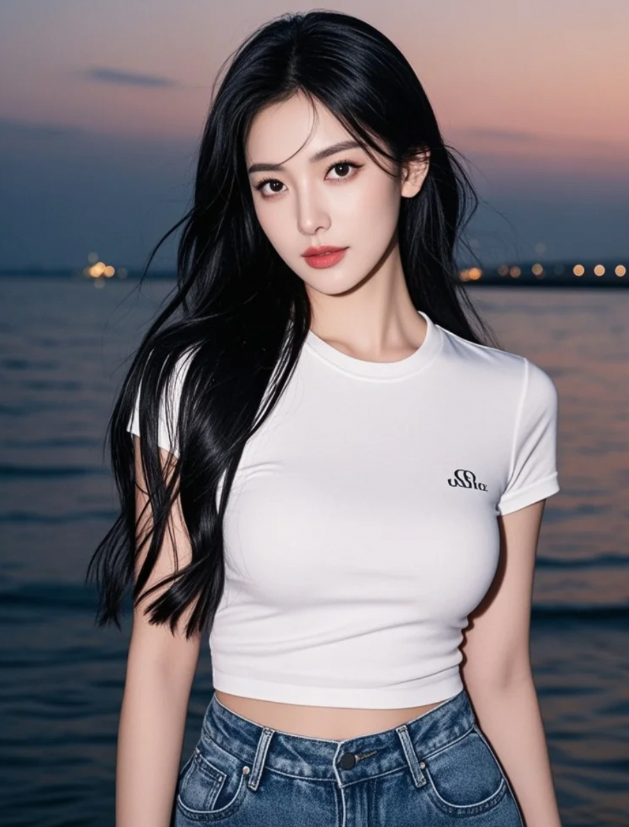 夕阳下的海边，她是那阵轻柔的风