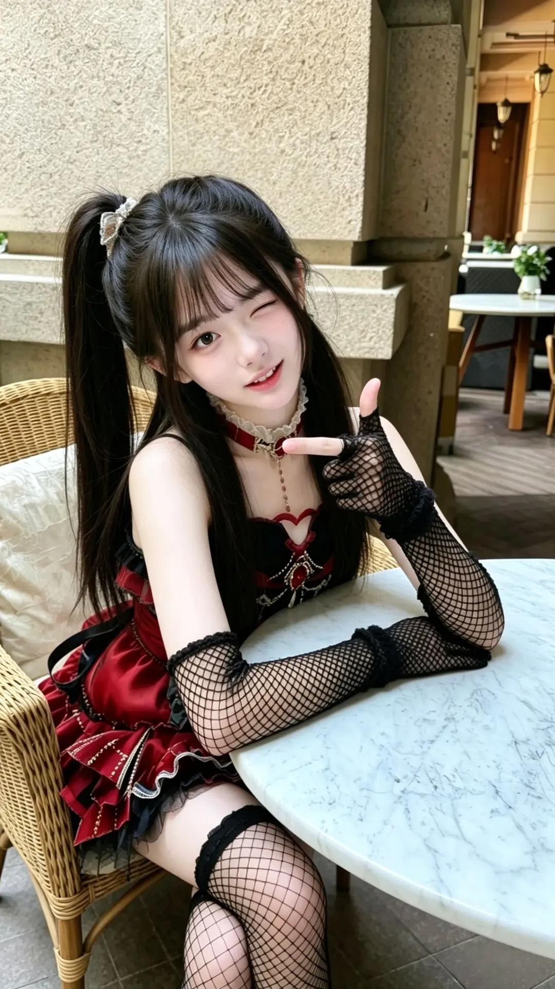 甜酷少女写真渔网袜搭配二次元少女感