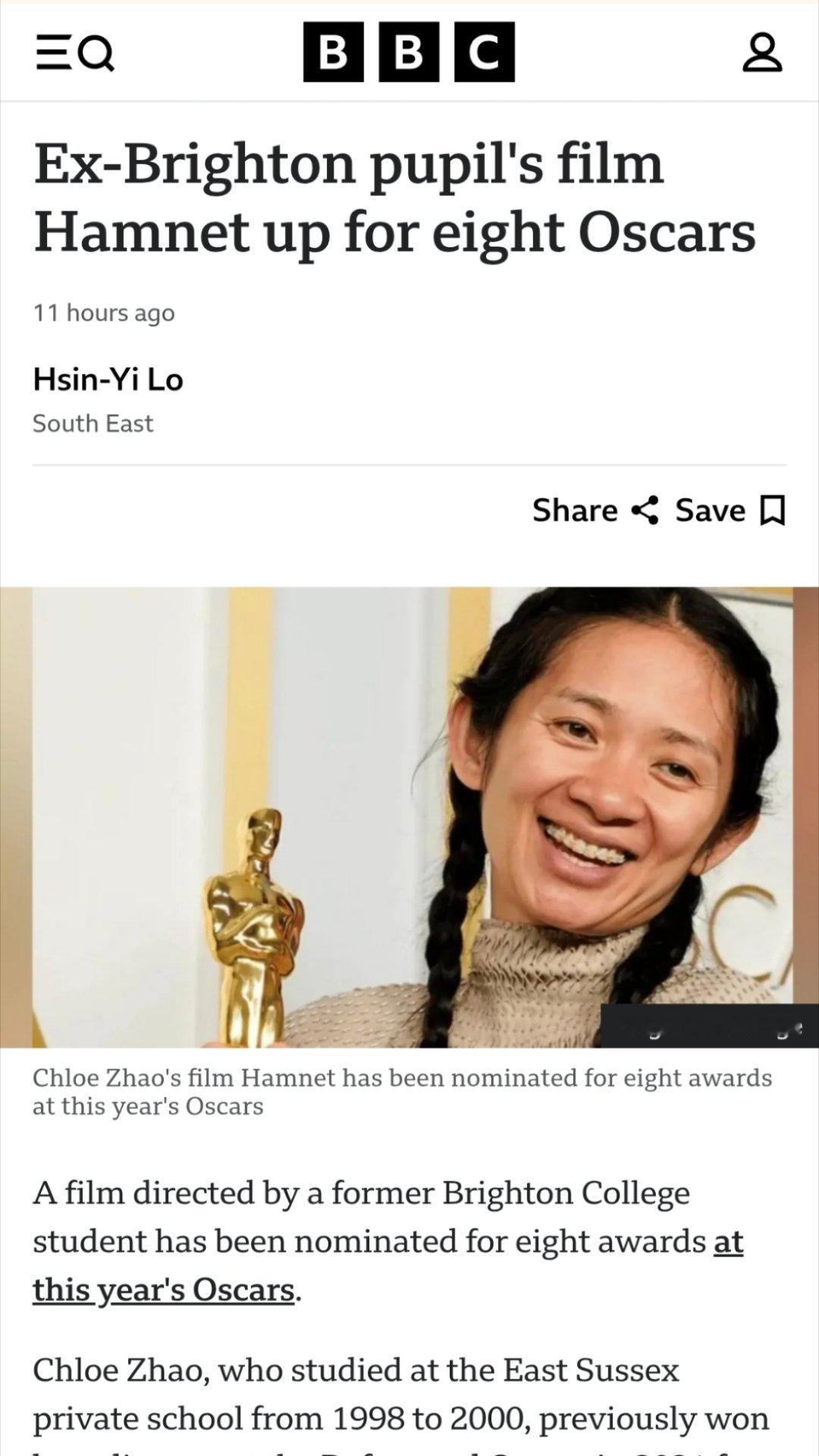 赵婷奥斯卡赵婷就是初中就出国，然后在美国取得辉煌事业成就的典范！ChloeZ