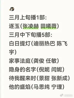 🐧🥝三月排播，中下旬各有5部戏即将定档