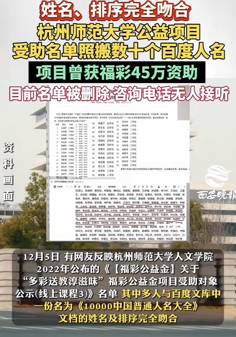 杭州师范大学被曝贪污腐败！45万元福彩公益助学金人名全是假的！最近百度文库人