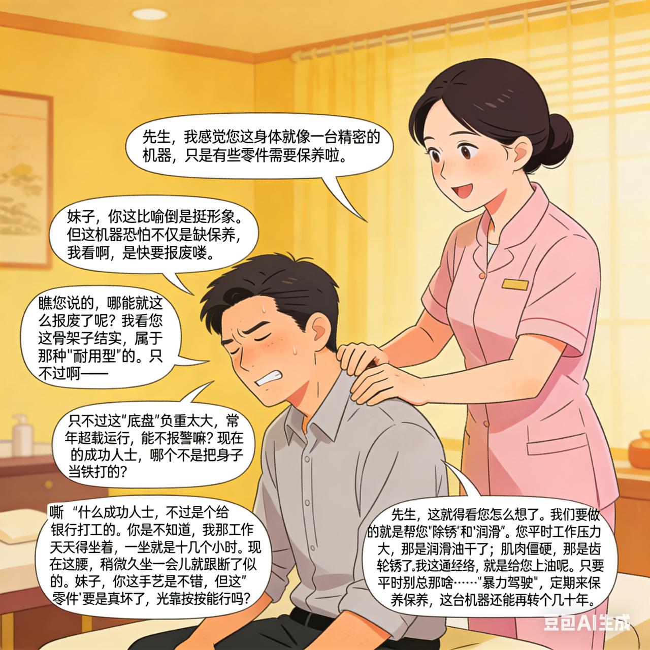 按摩女搞笑段子有个客人去按摩，按摩女一边按一边和客人闲聊。按摩女说：“先生