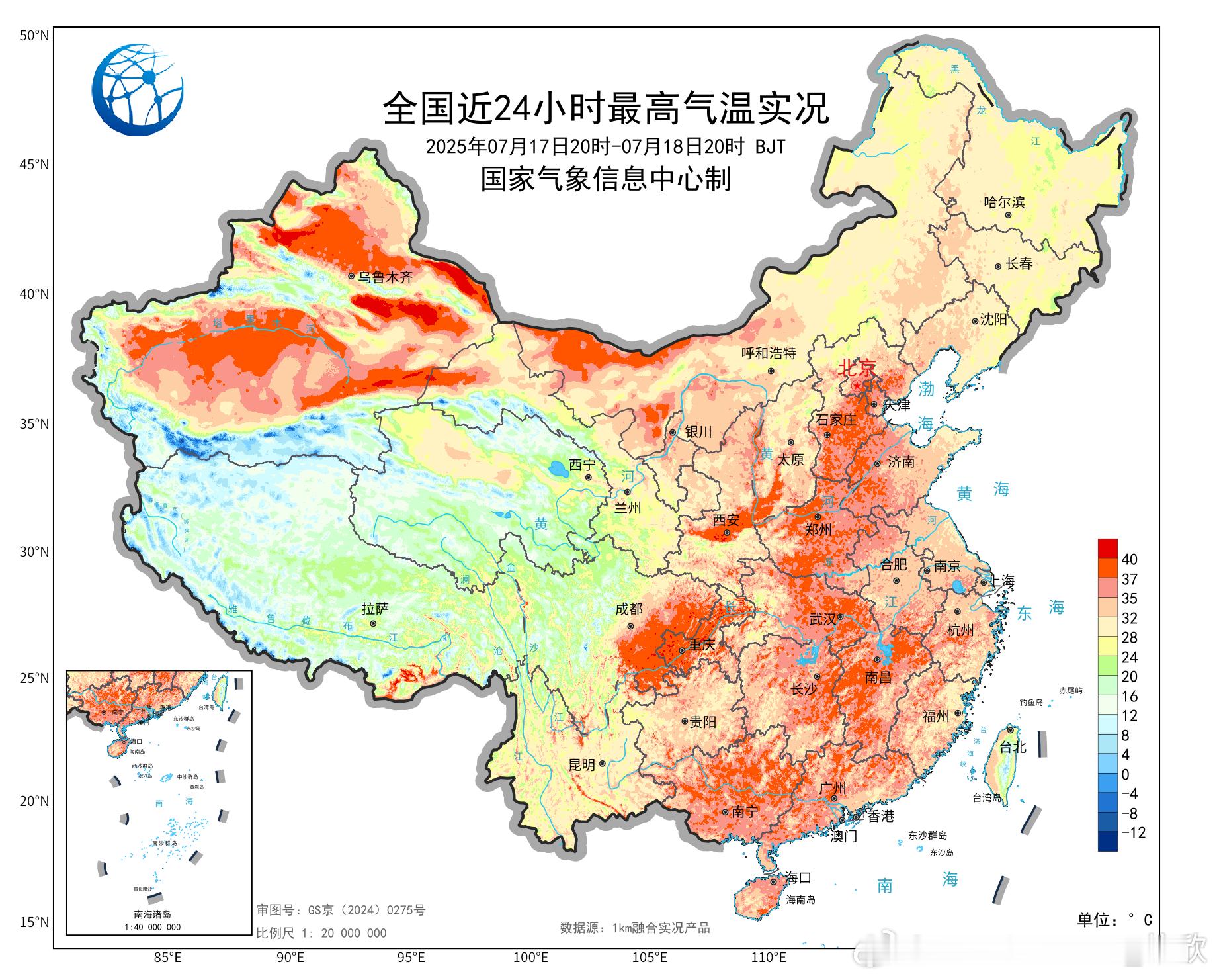 【高温将缩减】今天有982个国家气象站（占比40.9%）出现高温，不过40℃以上