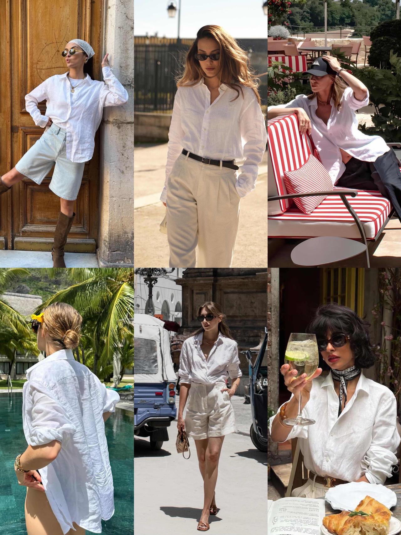 亚麻衬衫又火了，百搭又显贵！白色亚麻衬衫自带松弛肌理感，轻松拿捏法式慵懒氛围。