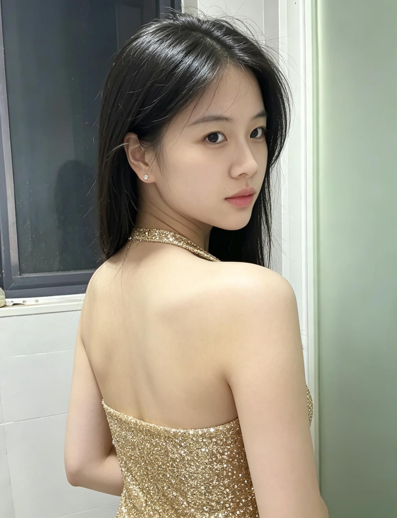 墨发流云万缕长，明眸秋水映清光。淡妆不借胭脂色，自带人间万般香。
