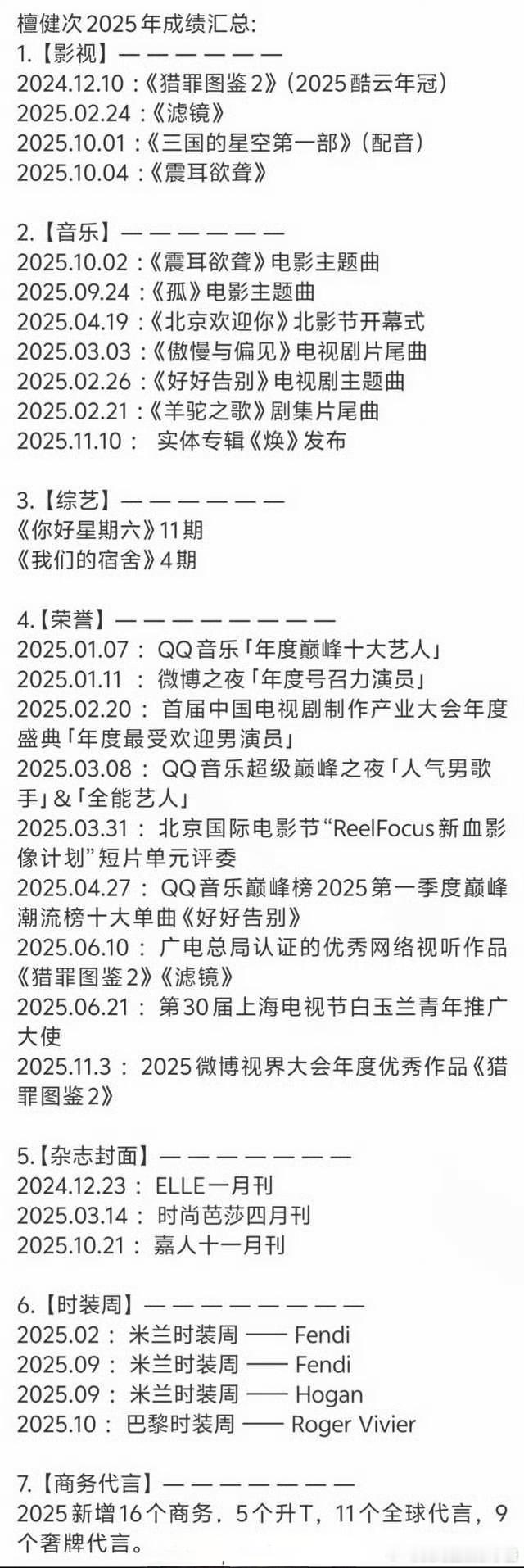 檀健次2025年实绩，什么水平？