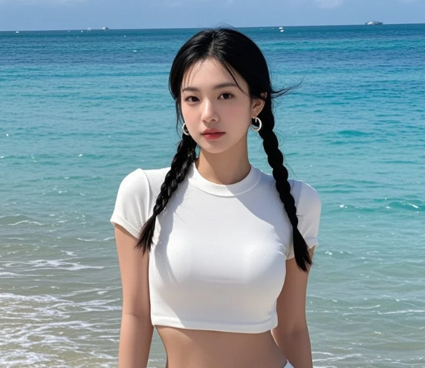 云卷云舒下，海畔佳人如星