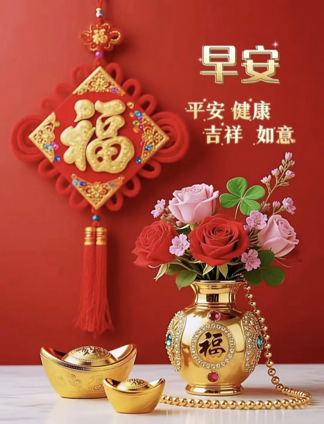 早安，愿你平安健康，吉祥如意，福气满满！🌞💖🎉早安