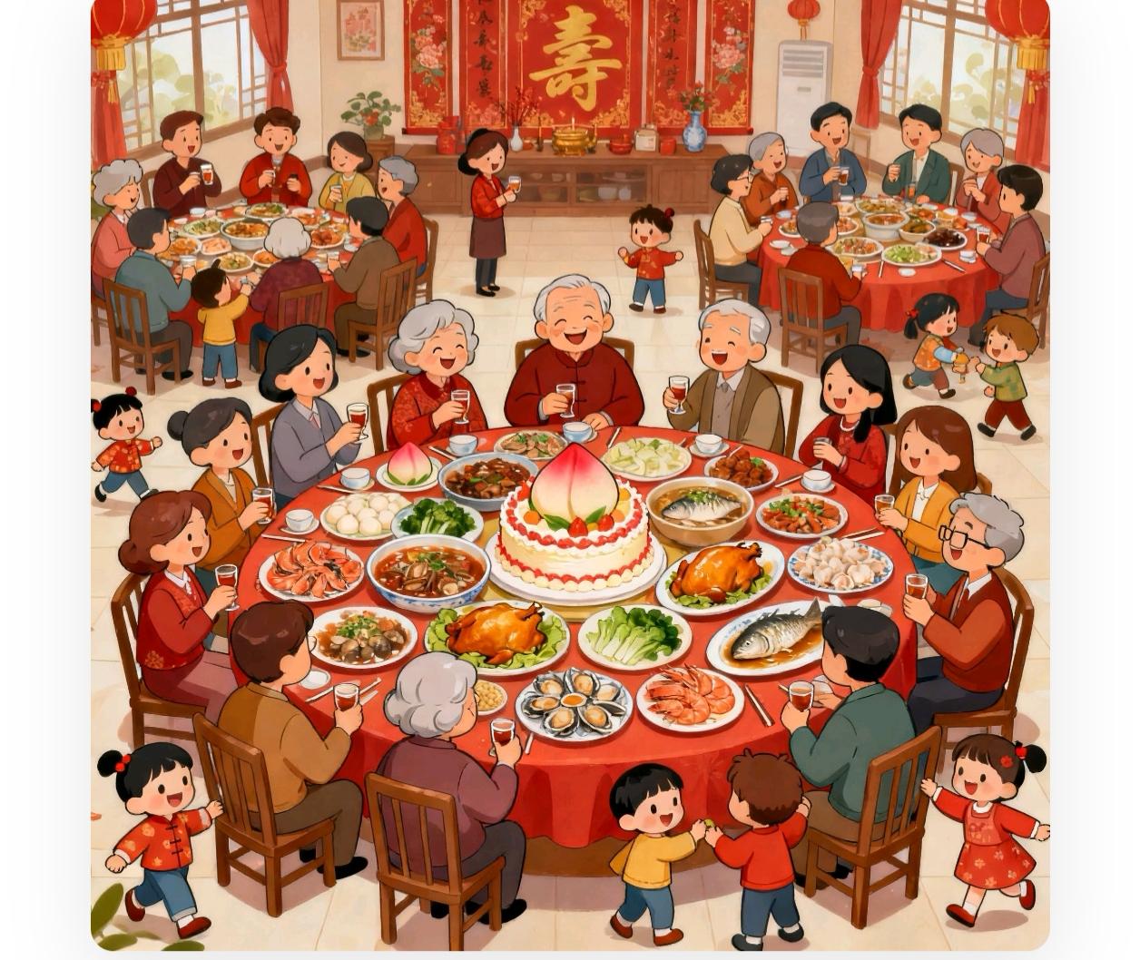 今天带娃去给一个长辈祝寿刚踏进门三分钟，我跟我家娃就杵在客厅当木桩子了——