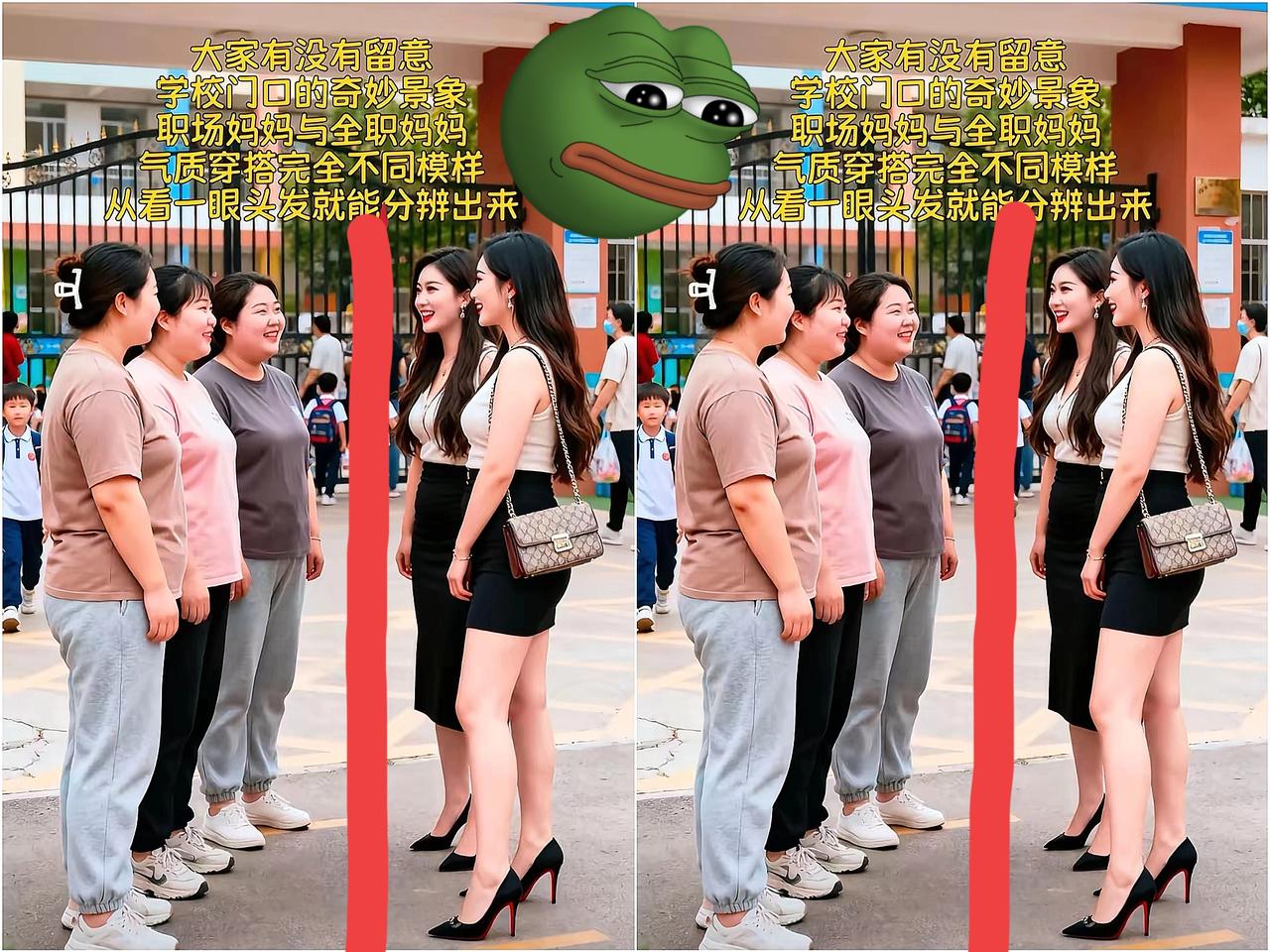 大家发现没？学校门口的妈妈们，单看穿搭就能猜个八九不离十！学校门口辨别全