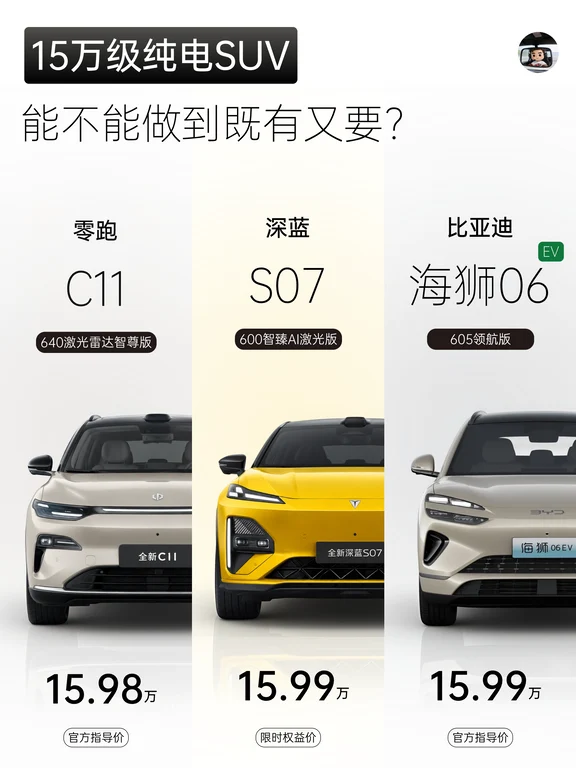 15万级家用纯电SUV三车横评✅怎么选？