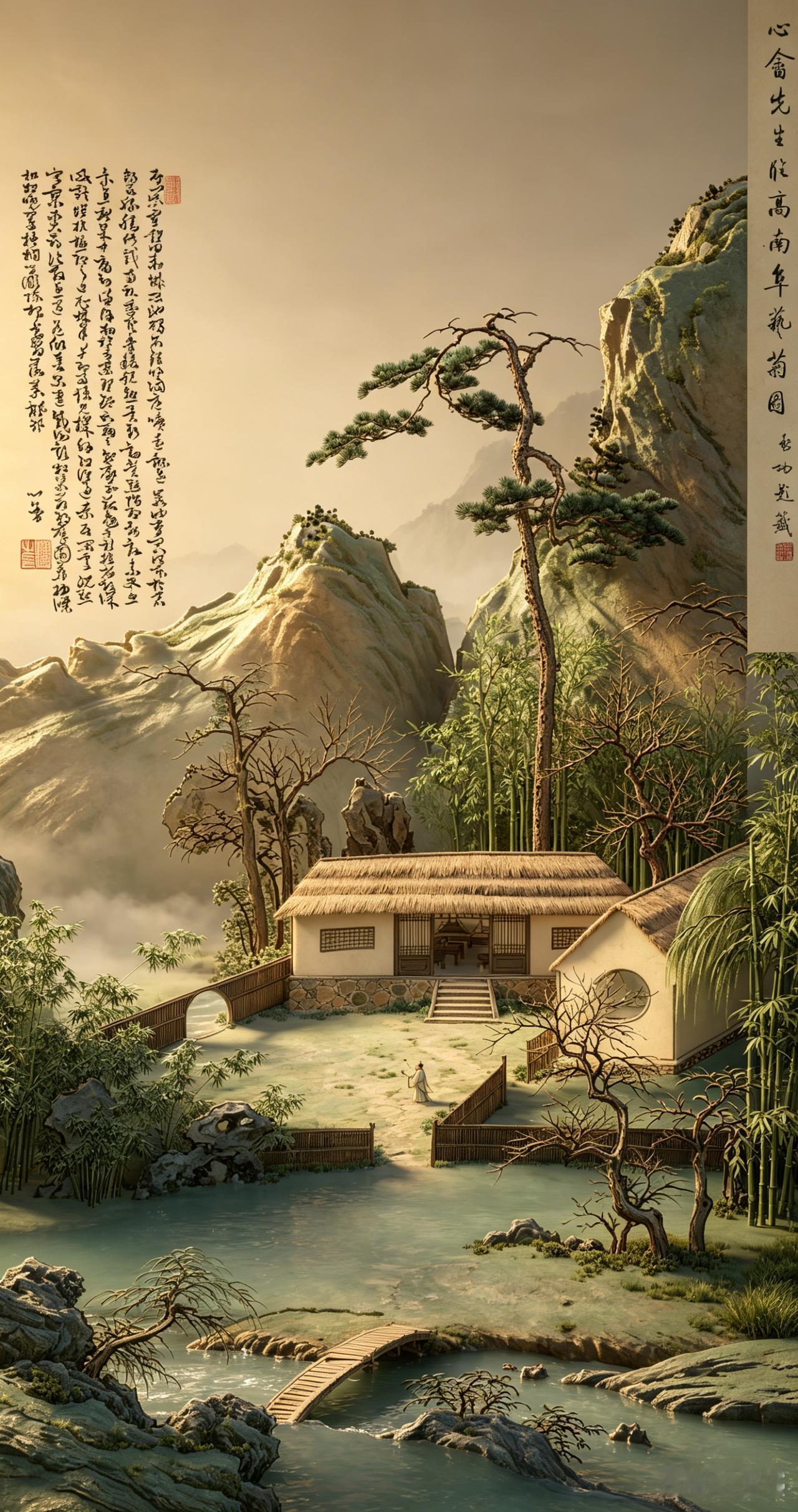 溥儒《草堂艺菊图》鉴赏