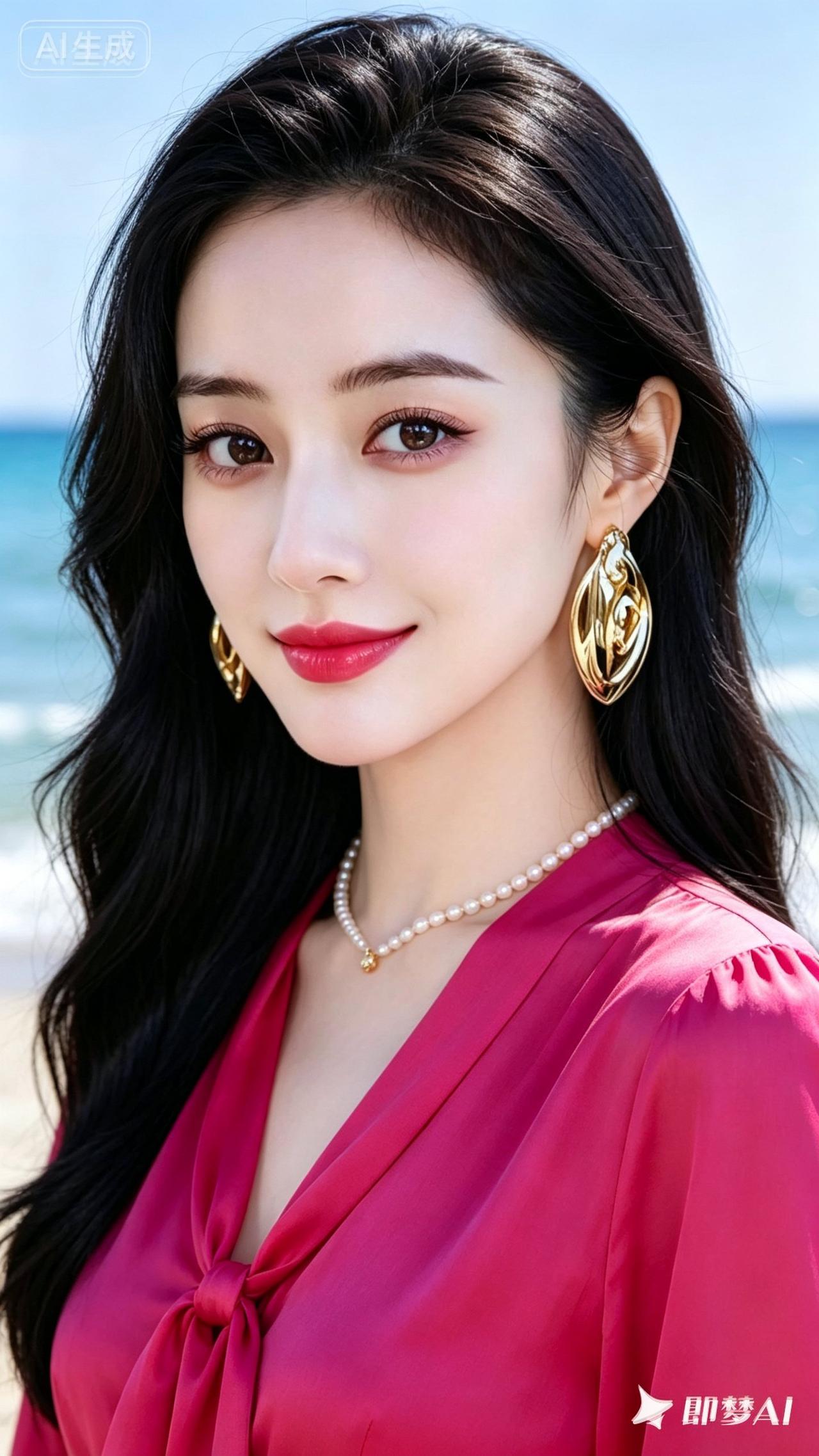 海边美女，笑得真甜！