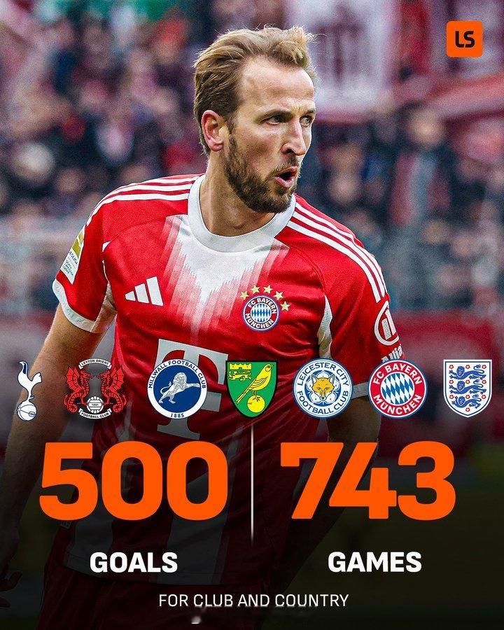 【凯恩职业生涯500球】不莱梅0比3拜仁，哈里凯恩打进职业生涯第500个进球：热