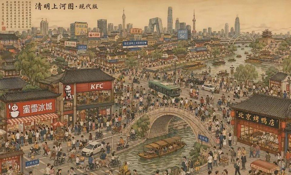 这是谁做的图，太有才了！张择端看了都得愣半天。原来千年之后咱们还是逛街、干饭
