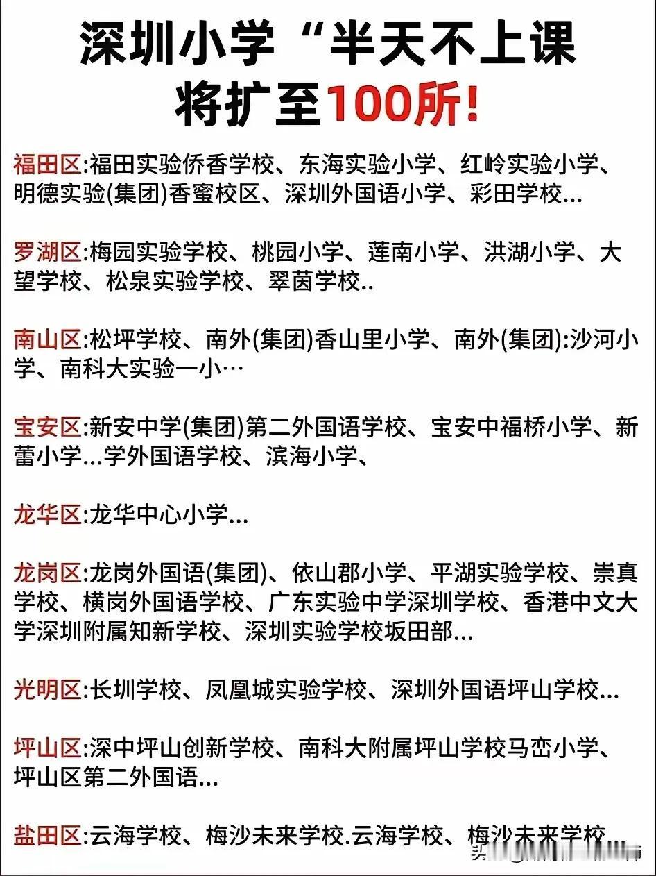 深圳小学“半天不上课”即“每周半天计划”，自2024年秋季学期起在全市义务教育阶