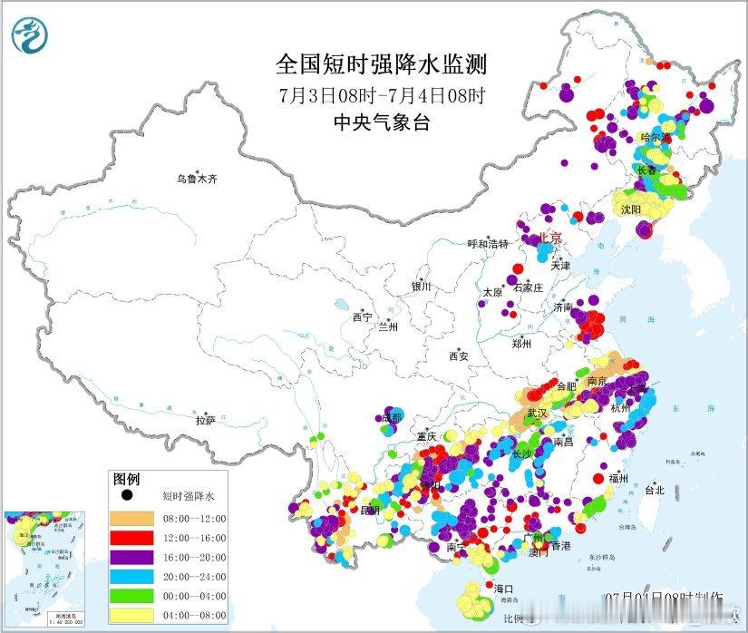 【强降雨和强对流】昨天到今晨，我国出现三片强降雨区。东北一带因为冷涡影响，西南到