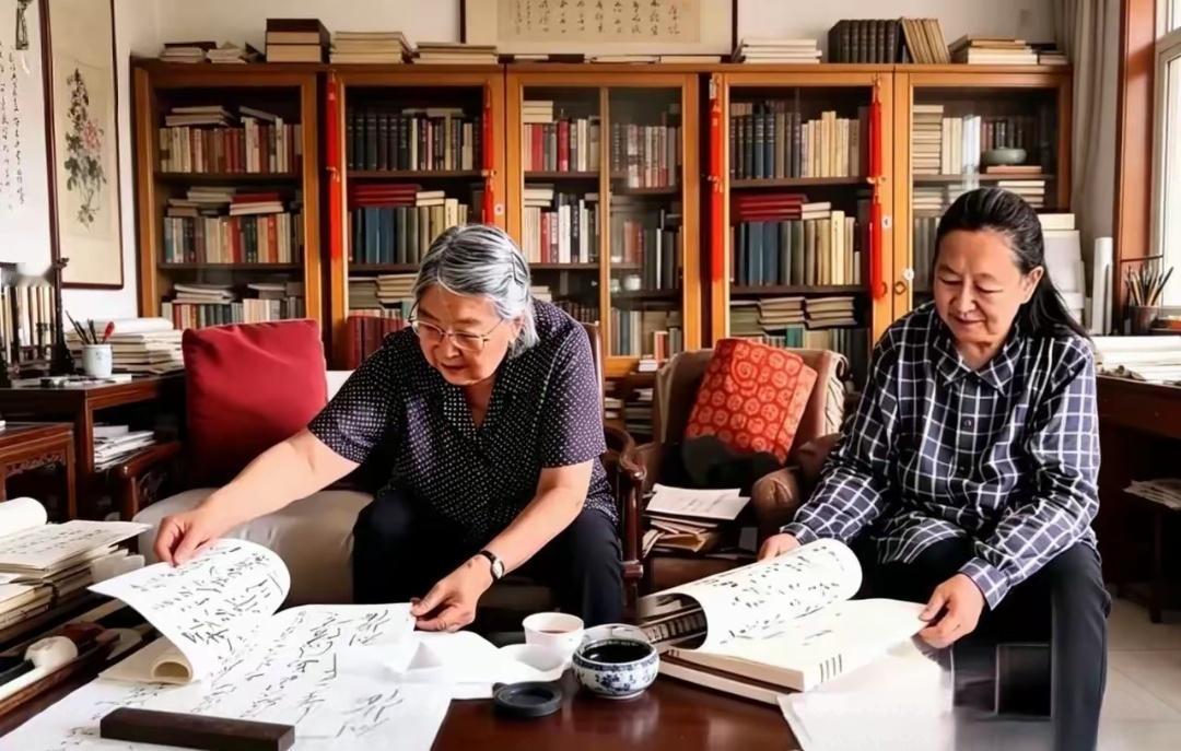 李敏与李讷姐妹俩，一同翻阅毛主席的手稿，看着面前熟悉的毛体书法，又想起了父亲在世